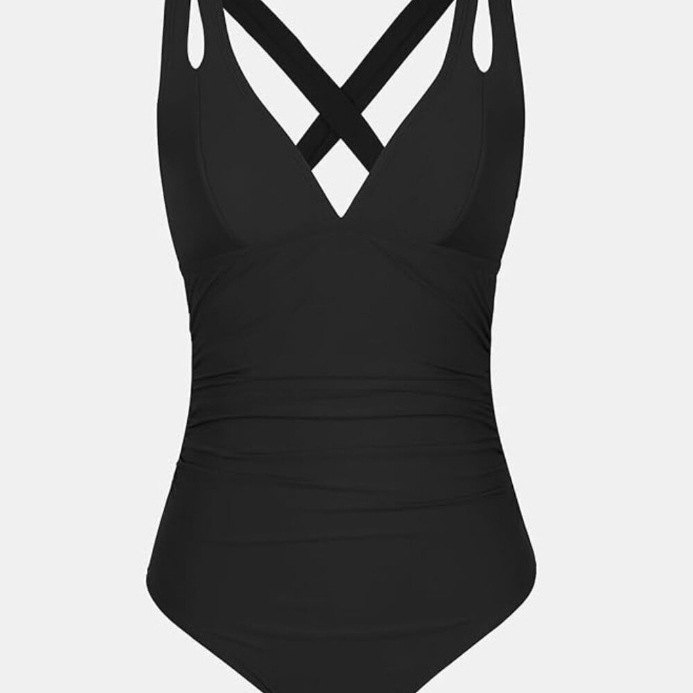 NWT - XL Women's One Piece Swimsuit Tummy Control Deep V Neck Double Straps